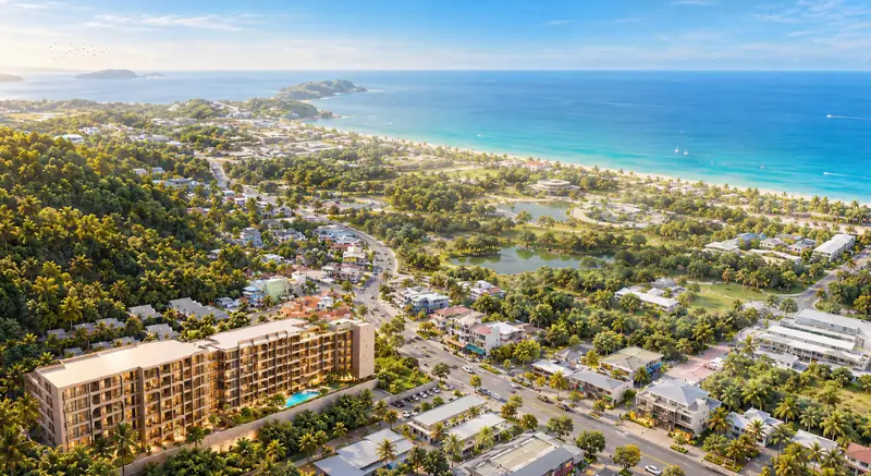 Vibe Downtown Karon from the air with Karon Beach and the Andaman Sea