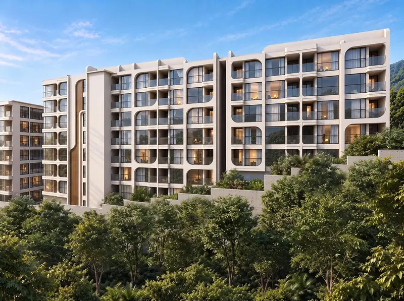 Vibe Downtown Karon façades above the tropical greenery of Karon, developer's rendering