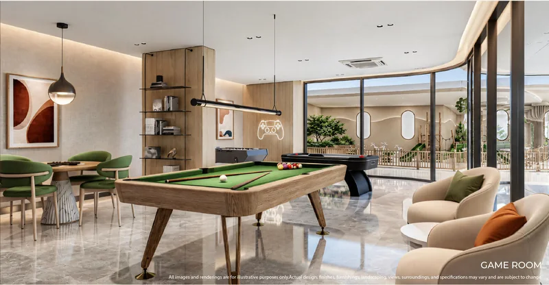 Game room with pool table at Vibe Downtown Karon