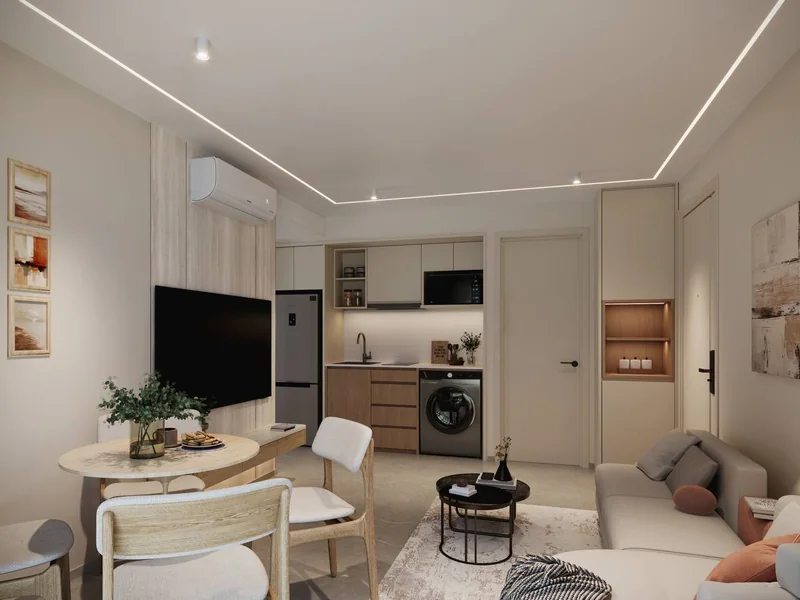 Two-bedroom living and dining area at Vibe Downtown Karon