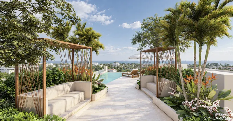 Sky garden with pergolas on the roof of Vibe Downtown Karon